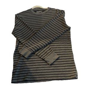 Eldie Bauer Men's Sweater size Large. Dark Gray and black Stripes.  Pre-owned